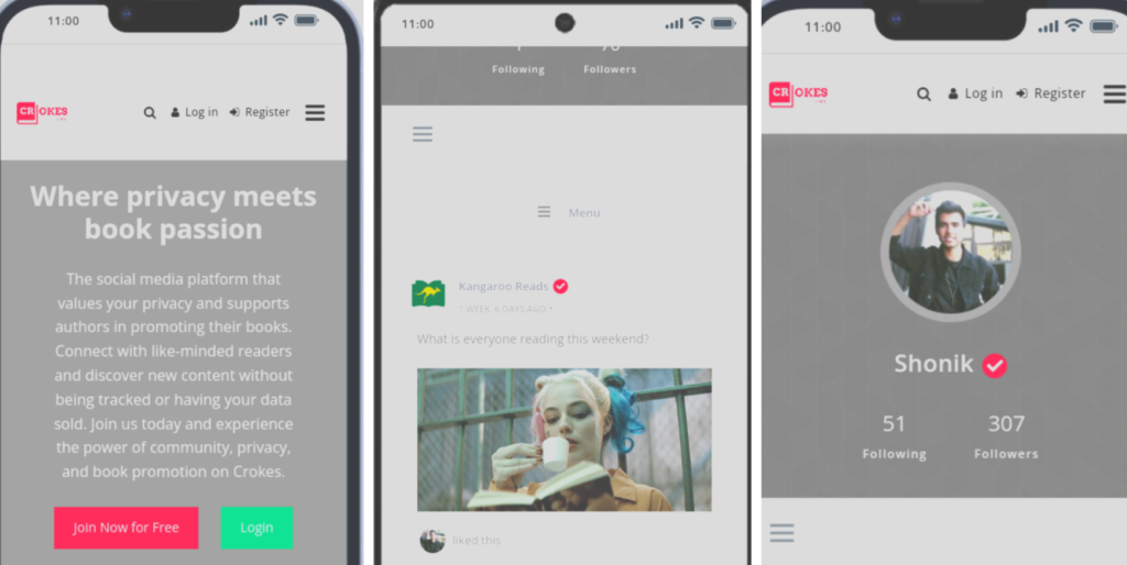 iPhone 14 Crokes Mobile Preview for logout Crokes page. Google Pixel 7 Crokes Mobile Preview. Activity Status Update. Homepage. Profile.